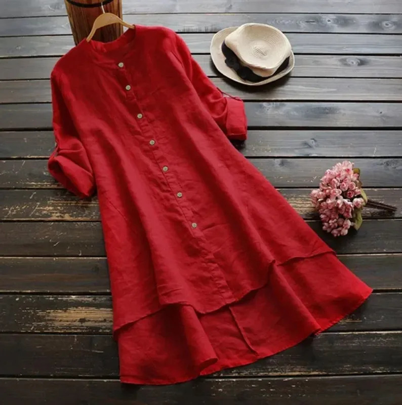 Amazon Ebay New Solid Color Women’s Long Sleeve Cotton Linen Shirt With.