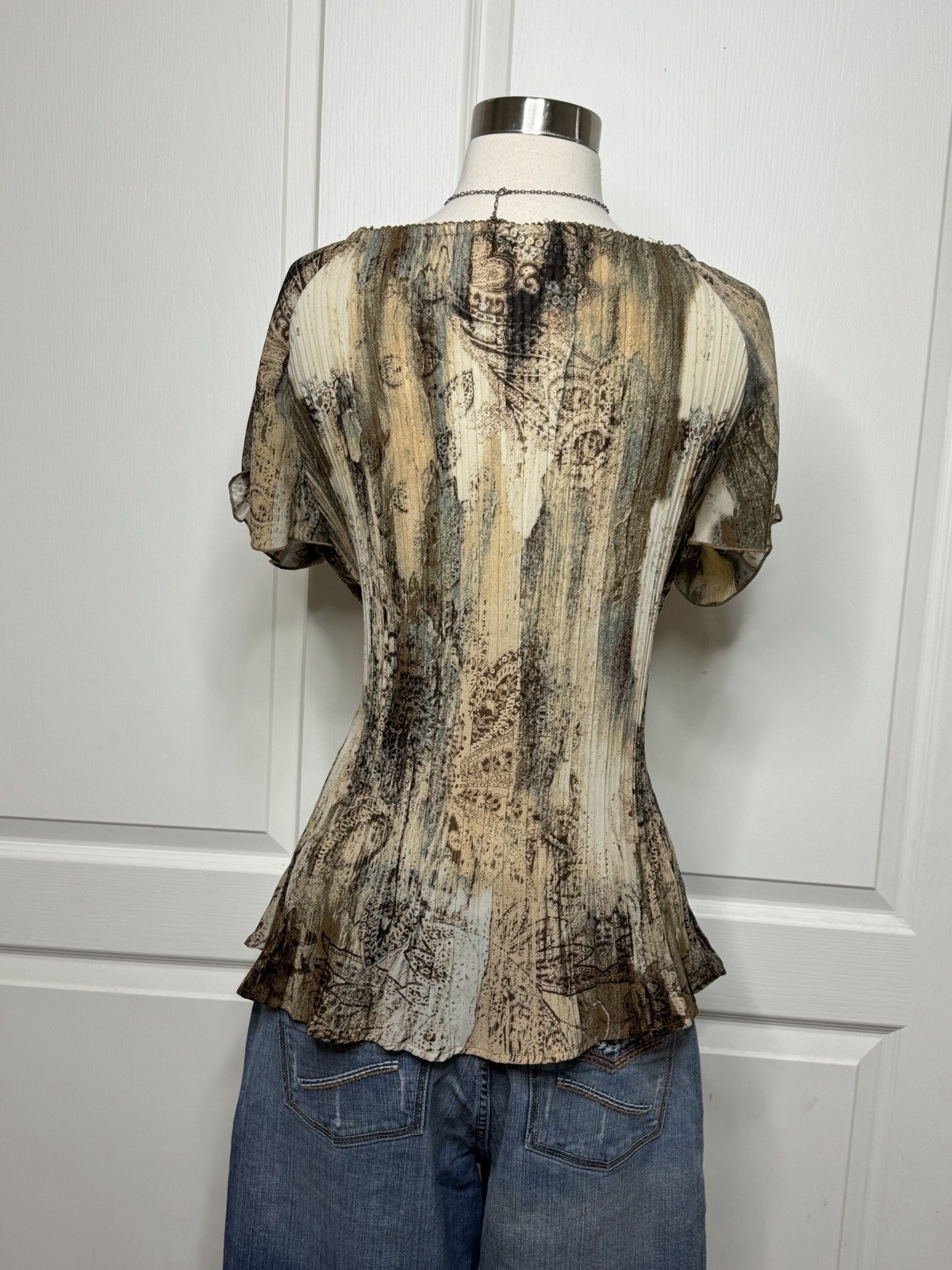 dressbarn Women’s Abstract Multicolor Button Front Square Neck Blouse XL