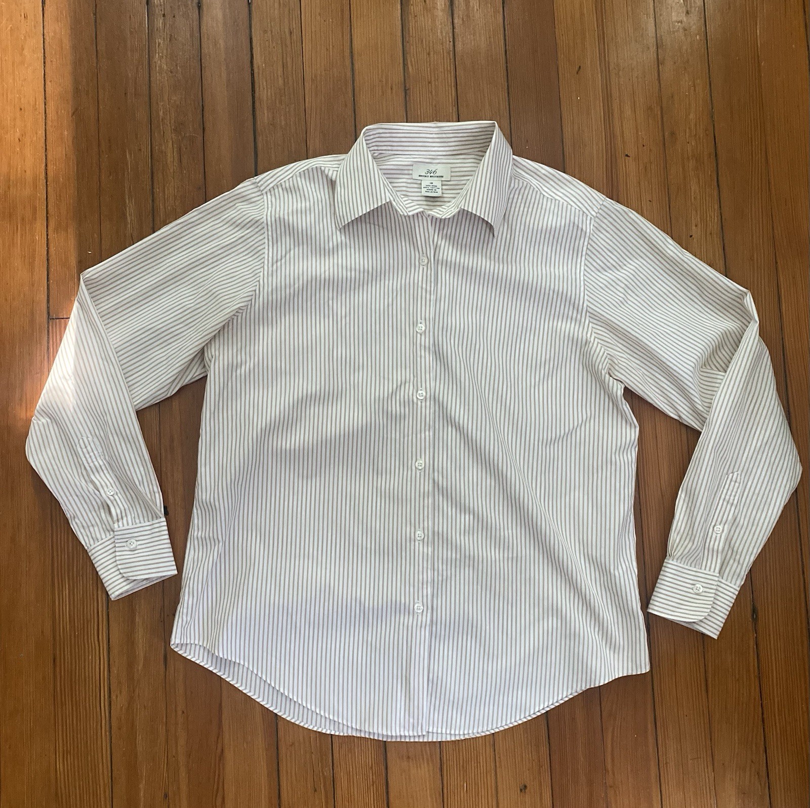 Brooks Brothers 346 Women’s Brown And White Striped Button Down Shirt Size 12