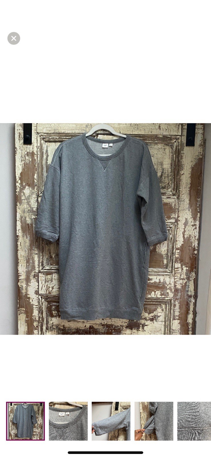 GAP Gray Pullover Sweatshirt Dress, Size M Crew Neck Long Sleeve Regular Cotton