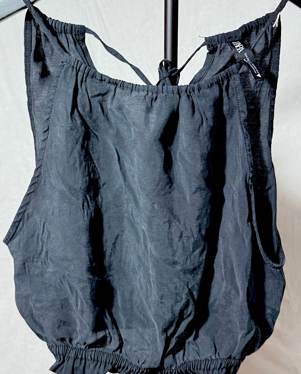 ZARA Black Modal Blend Sleeveless Bubble Hem Cami Tank Top Size XS