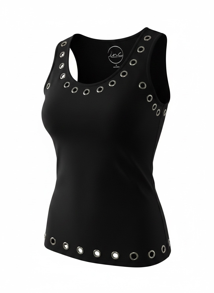 INC International Concepts Black Grommet Eyelet Tank Top