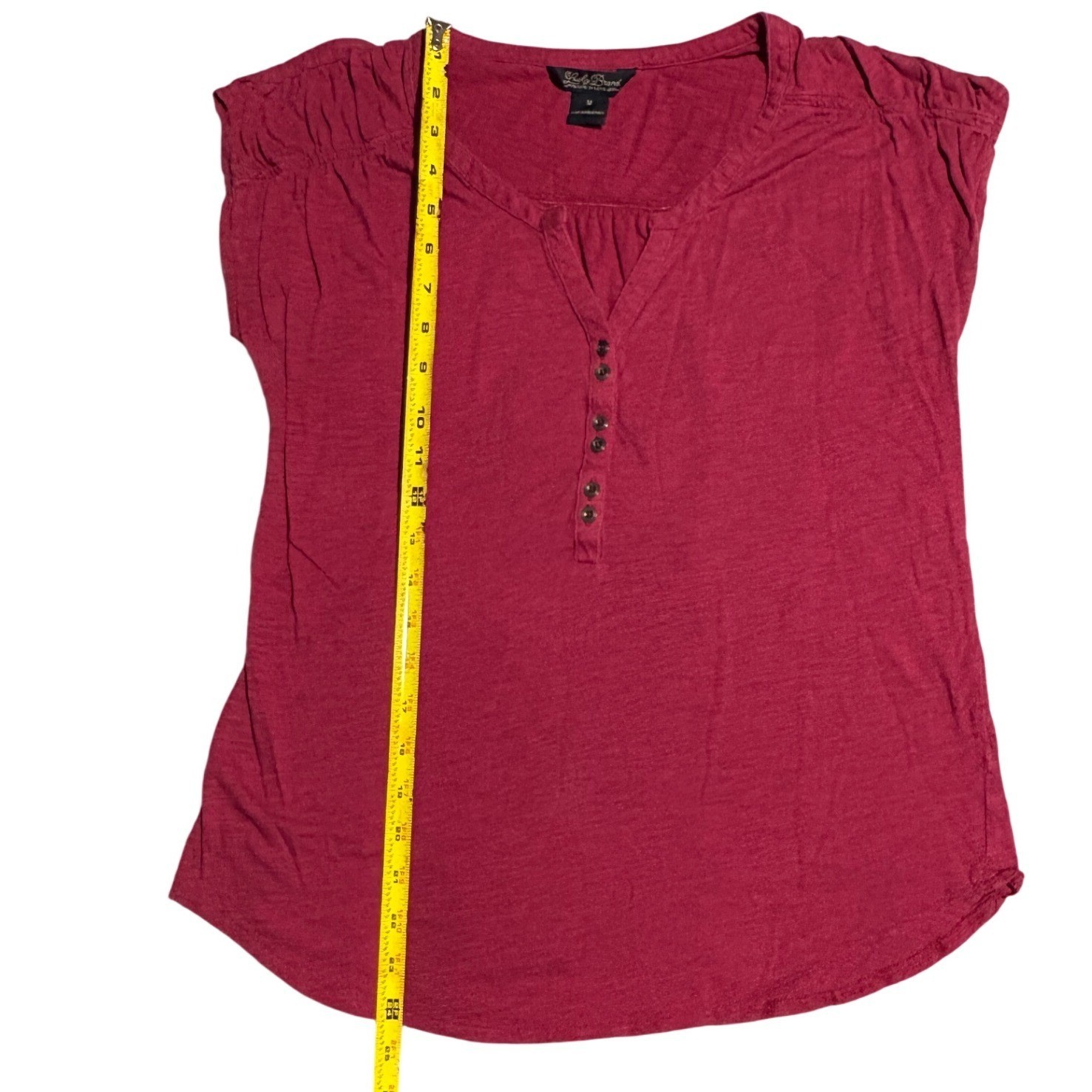 Lucky Brand Womens Knit Henley Top Berry Pink Cap Sleeve Button V-Neck M Basic