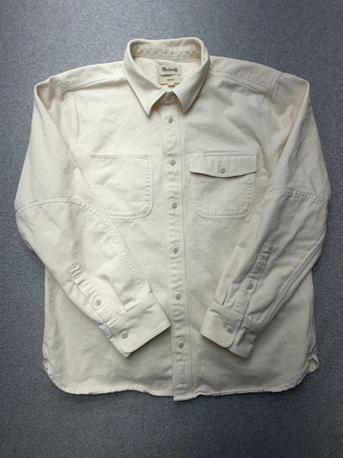 Madewell Shirt Womens Medium White Cotton Twill Easy Fit Button Up Long Sleeve
