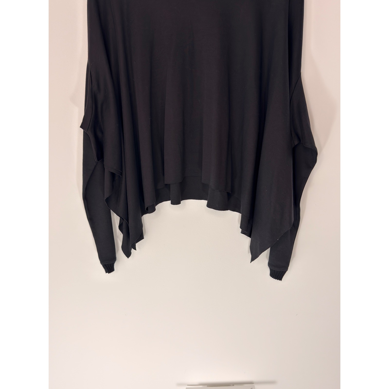Planet by Lauren G Black Pima Cotton Handkerchief Hem Oversized Top One Size