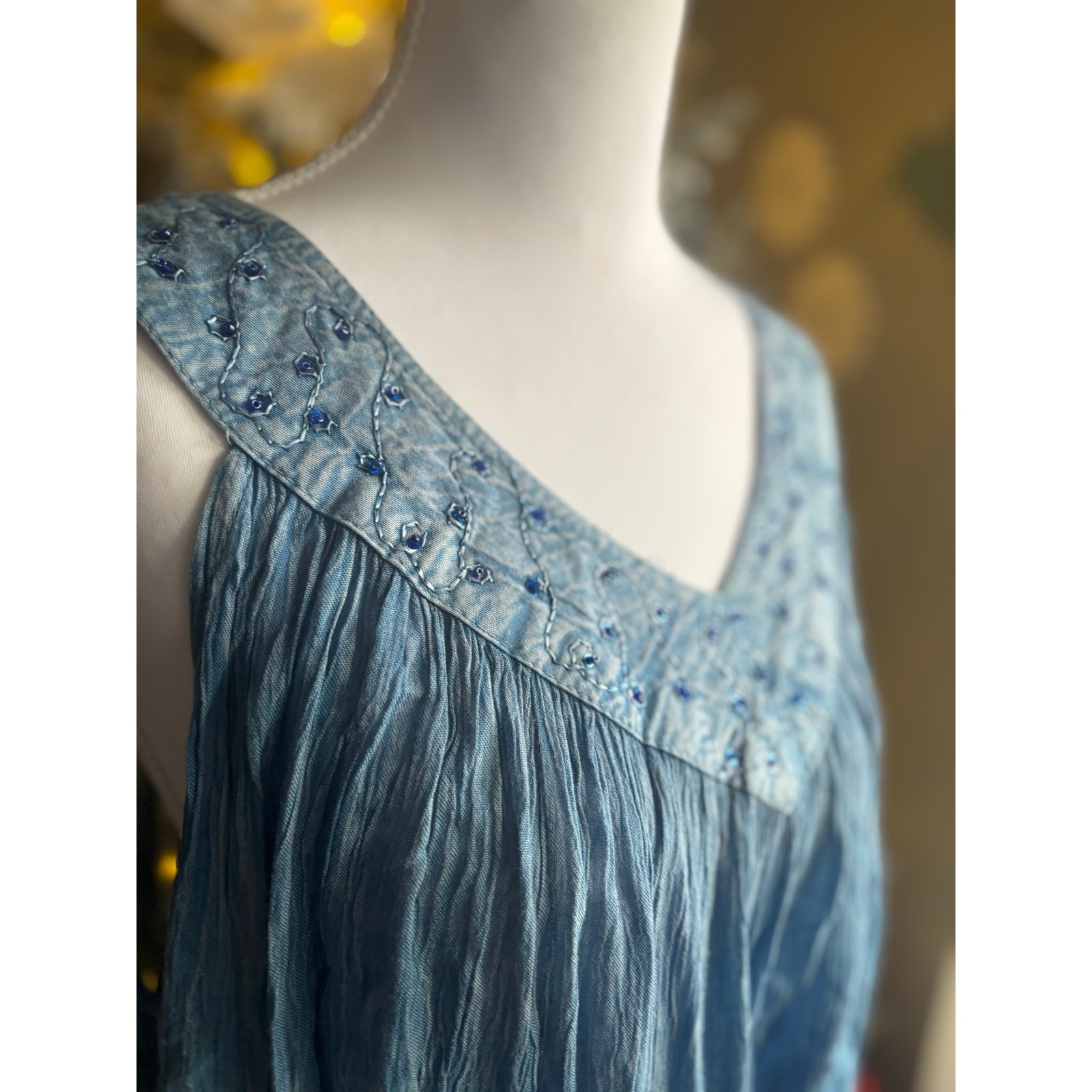 Sakkas Ruth Free Size Sequin Embroidered Batik blue Sleeveless fairy coastal