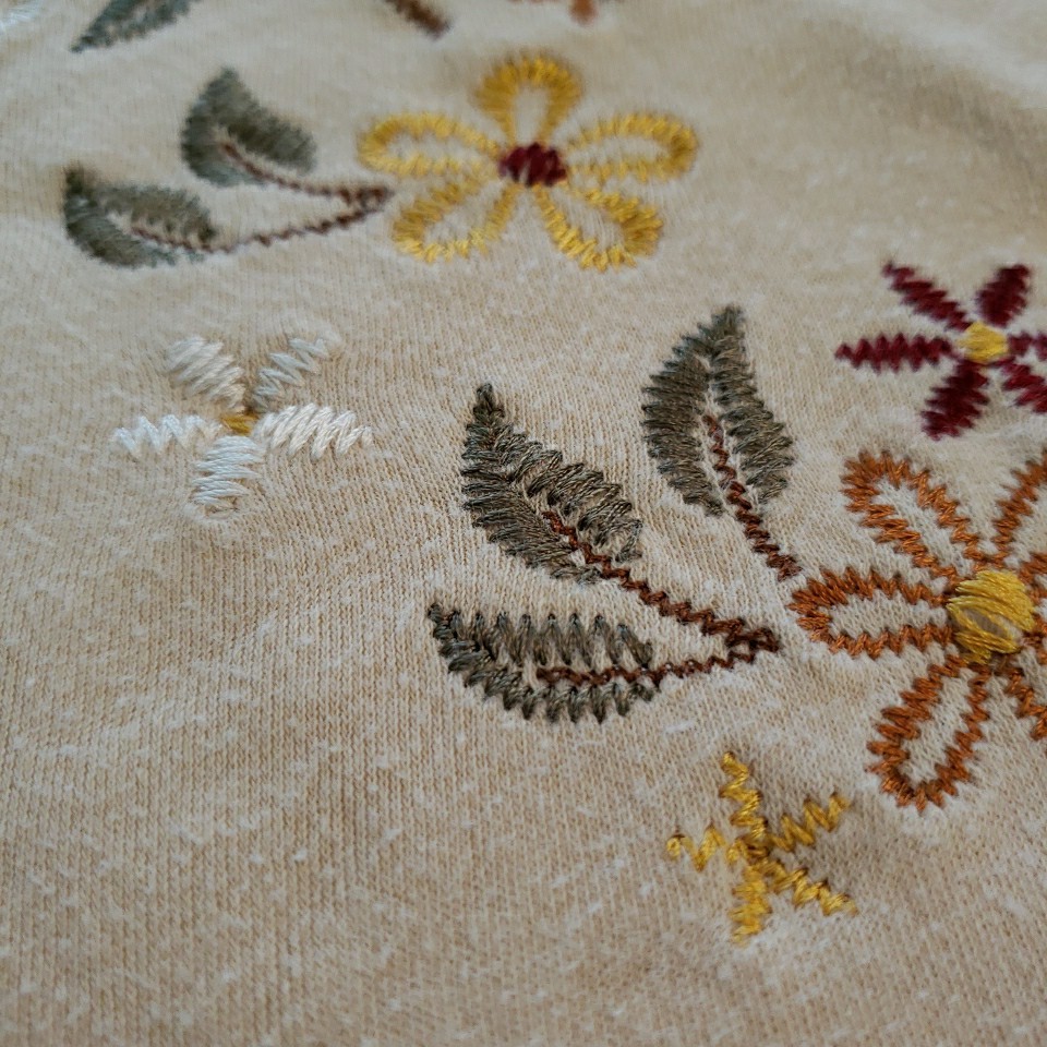 Decorated Originals Womens 3/4 Sleeve Embroidered Fall Floral Top Sz XL Retro