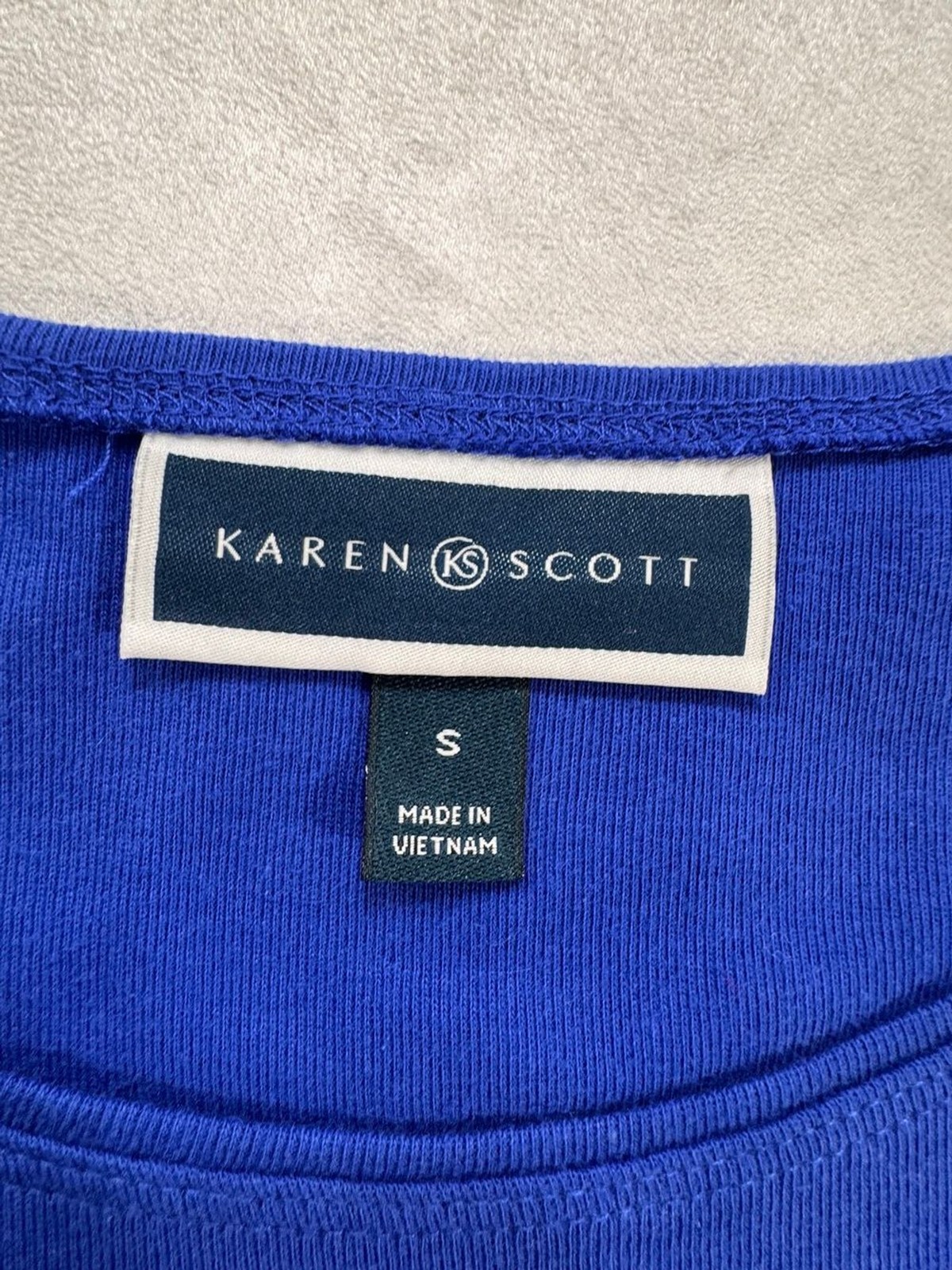 Karen Scott Whimsy Tee Sz S Blue Sequin Christmas Lights NWT