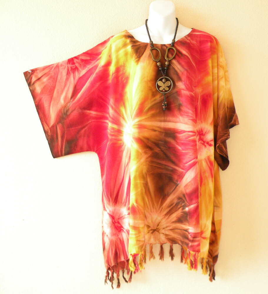 KB33 Tie Dye Poncho Kimono Plus Caftan Kaftan Tunic Blouse Top – XL, 1X, 2X, 3X
