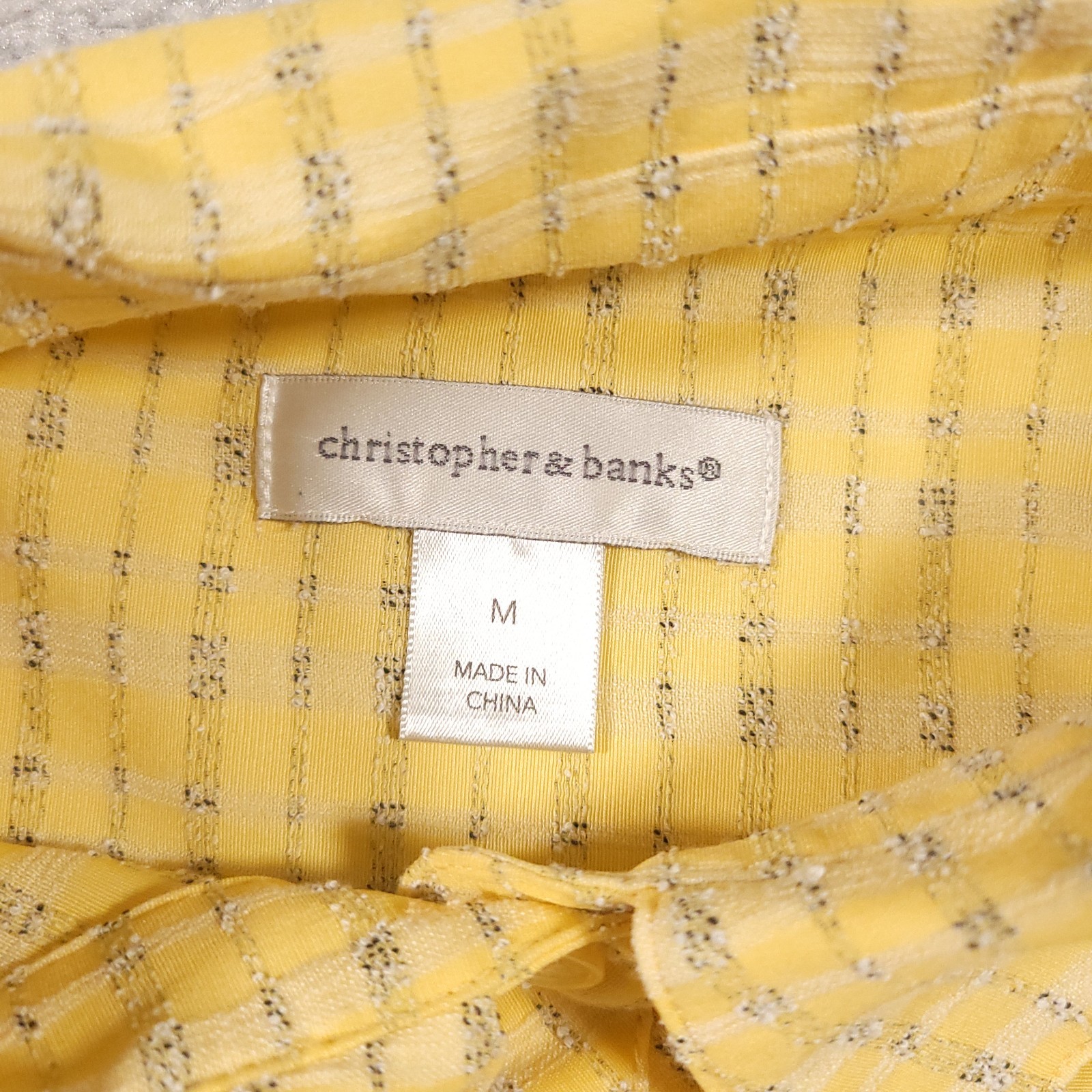 Christopher & Banks Henley Collared Shirt Women’s Medium Yellow Blouse Pockets