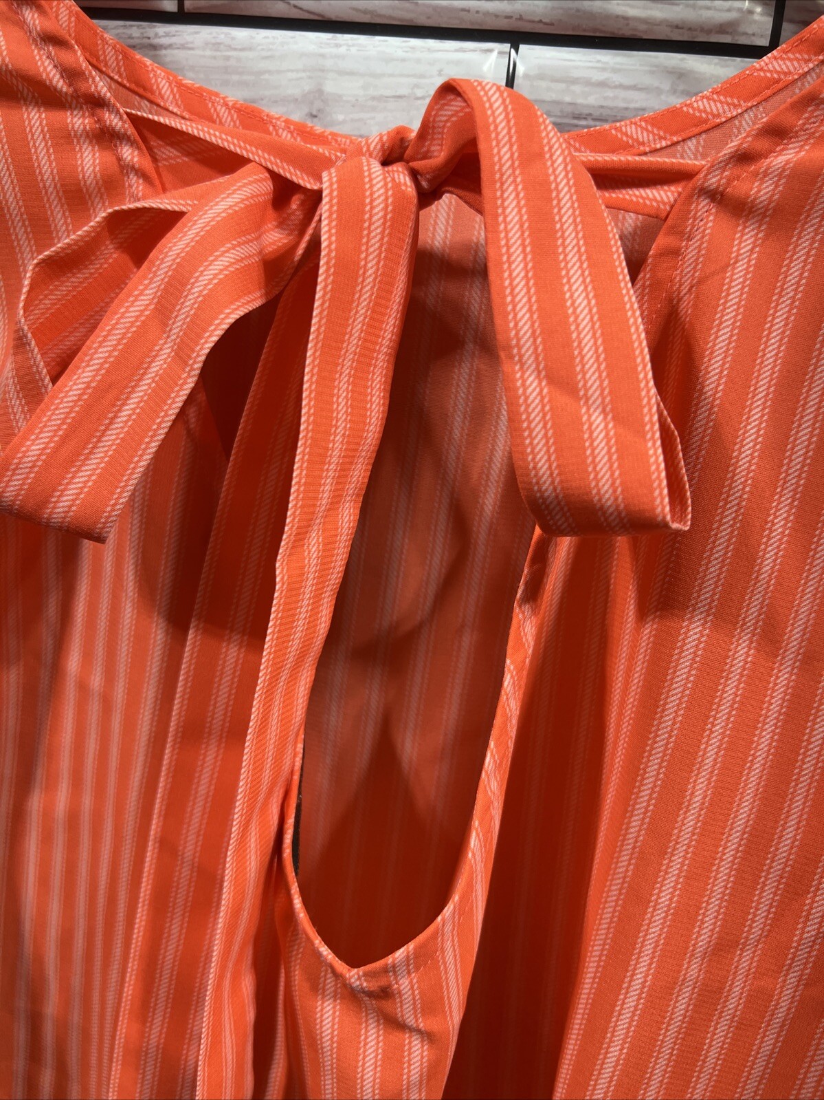 Du Jour Womens XL Striped Bell Sleeve Top with Lace Detail Tie Back Blouse