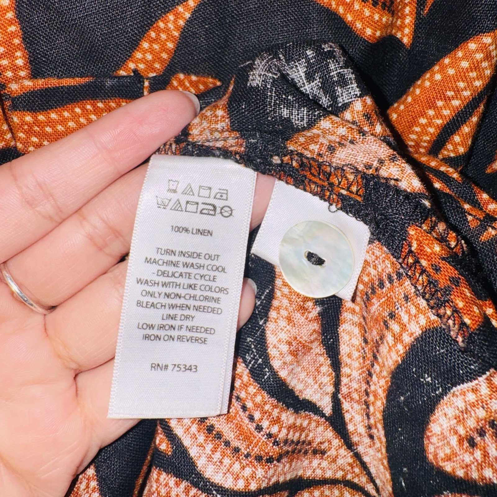 Rachel Zoe Linen Black/Rust Tropical Button Front Square Neck Tank Top M