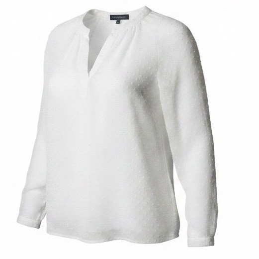 Gibsonlook Womens White Swiss Dot Long Sleeve Split V-Neck Blouse CSD9121 Small