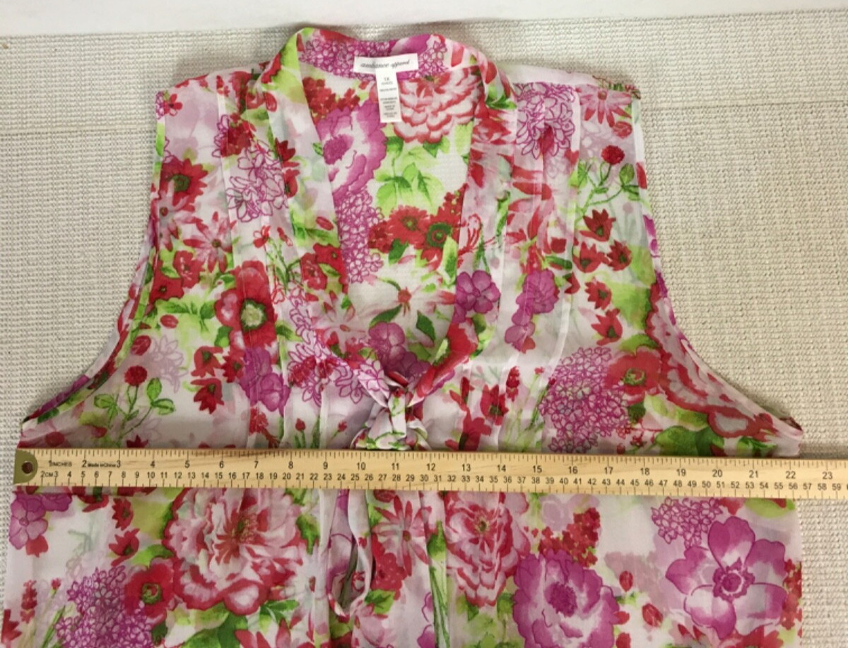 Ambiance Apparel Top Womens Size 1X White w Pink Red Flowers Sheer Sleeveless