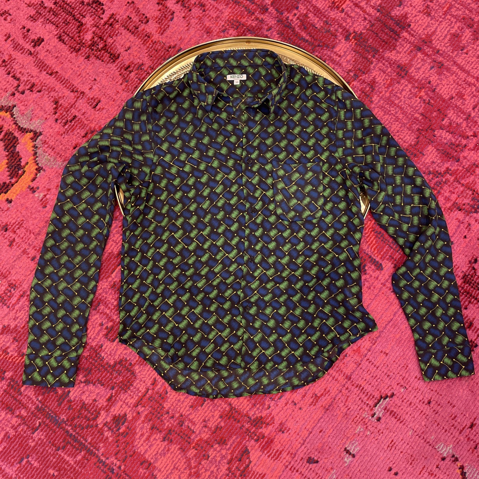 Kenzo Paris Women’s Blue And Green Button Up Blouse – Size 38