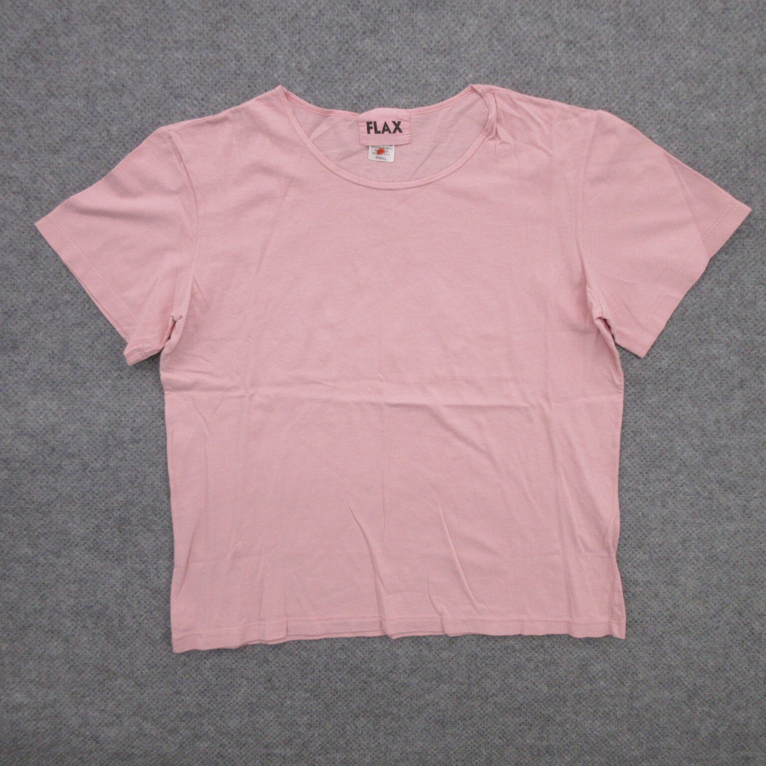 FLAX Designs Linen Tee Shirt Small 100% Cotton Short Sleeve Jersey Blouse Pink