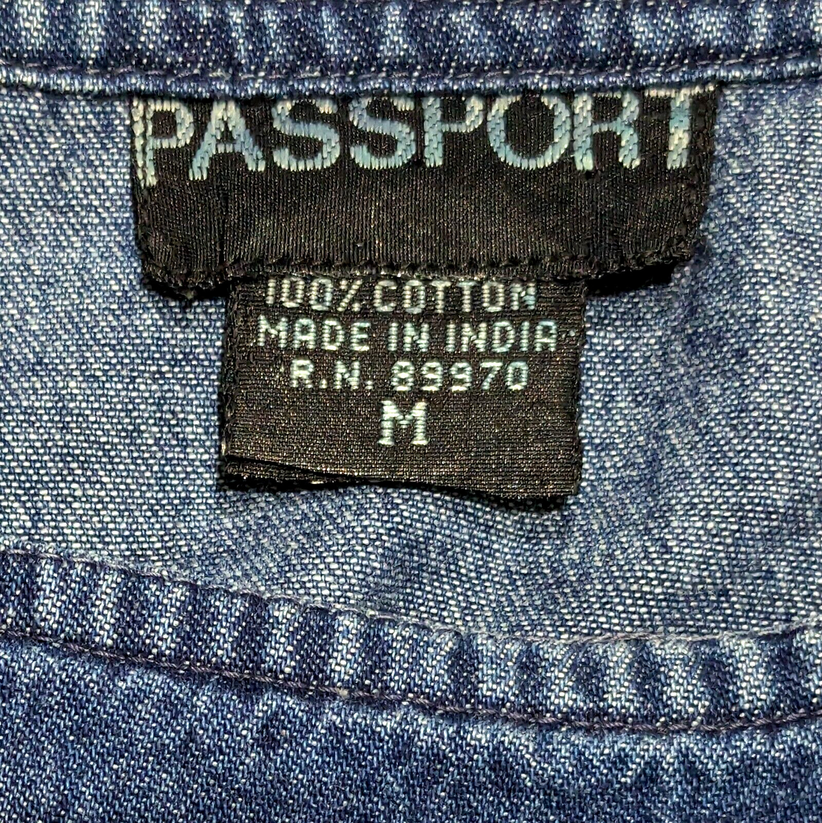 Vintage 90s Passport Denim Embroidered Top Size M Off The Shoulder Floral Boho