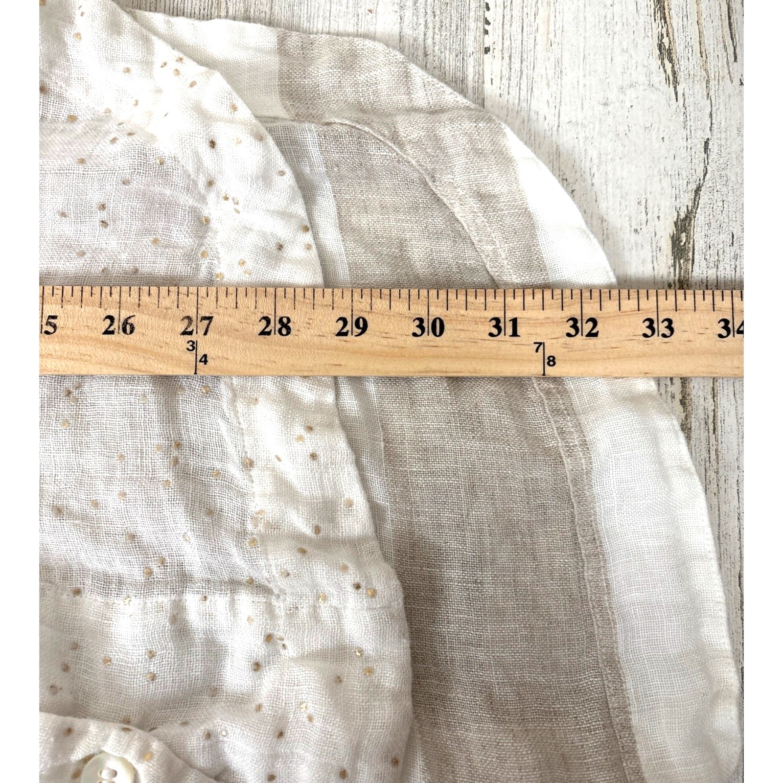 Velia Sierra Womens M/L White Gold Tan Italian Linen Button Down Boho Shirt NEW
