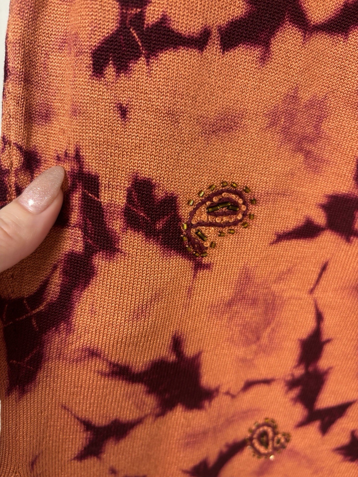Mendocino Vintage Sleeveless Top Silk Blend Beaded Embroidery Tie Dye Boho S