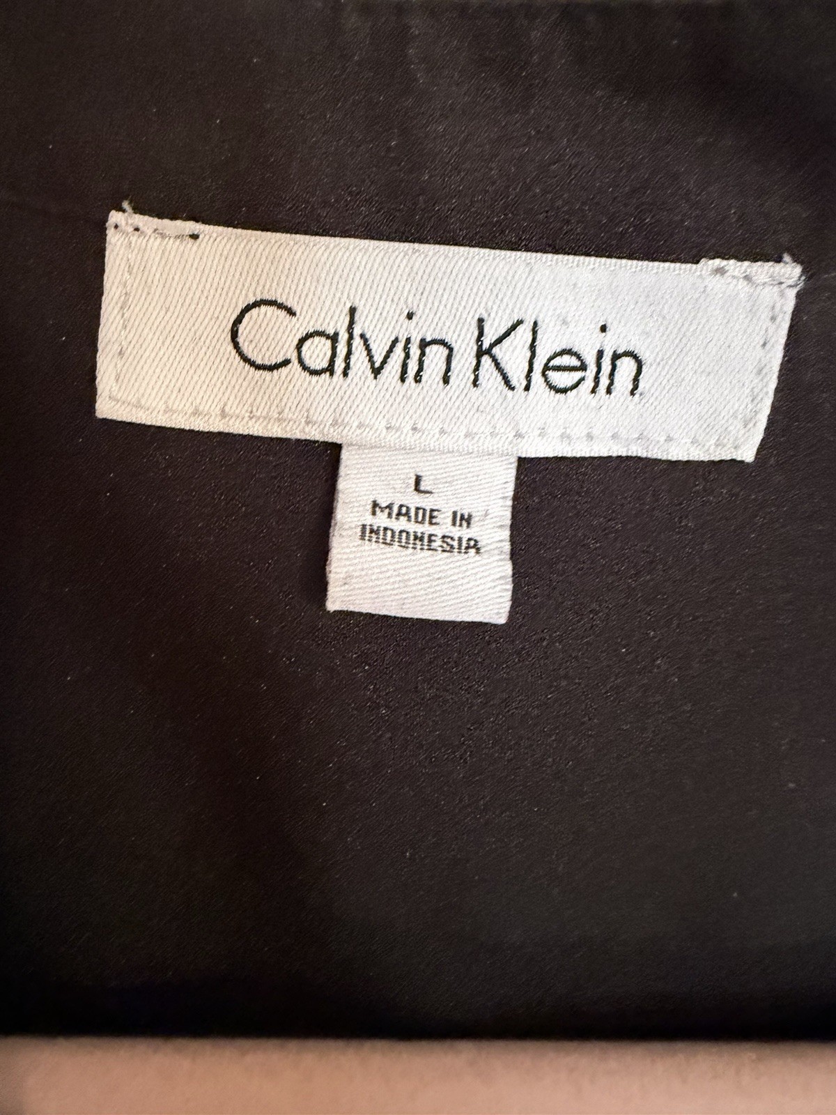 Calvin Klein Black Split Neck Button Front Blouse Zip Pockets Roll Tab L