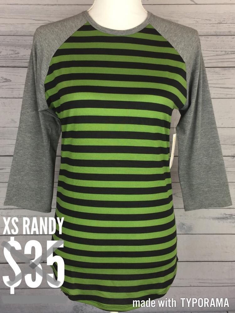 New! LuLaRoe XS Randy BNWT – Vintage 1.0 Black & Green Stripes w/ Gray Sleeves