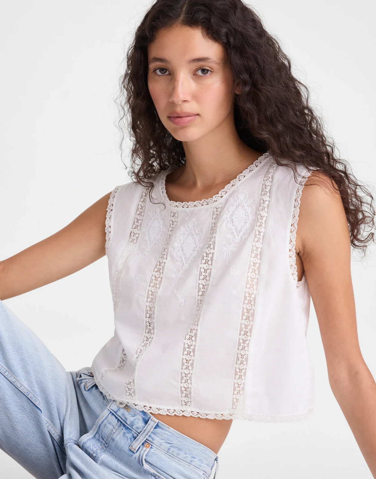 Madewell Embroidered Lace-Insert Top Brand New Freeship NO IMPORT FEES