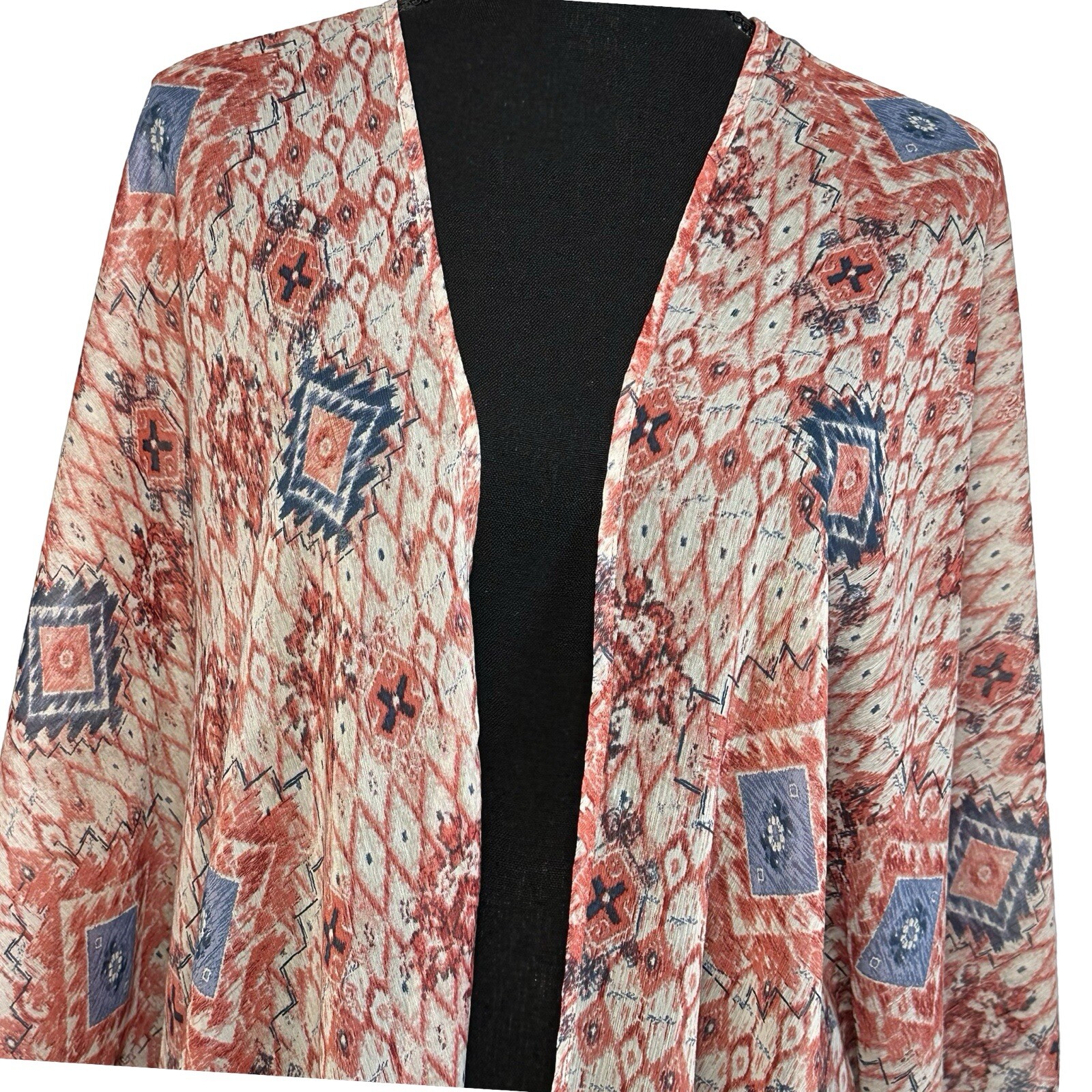 Wrangler NWT Aztec Pink Blue Diamond Print Sheer Kimono Size Large