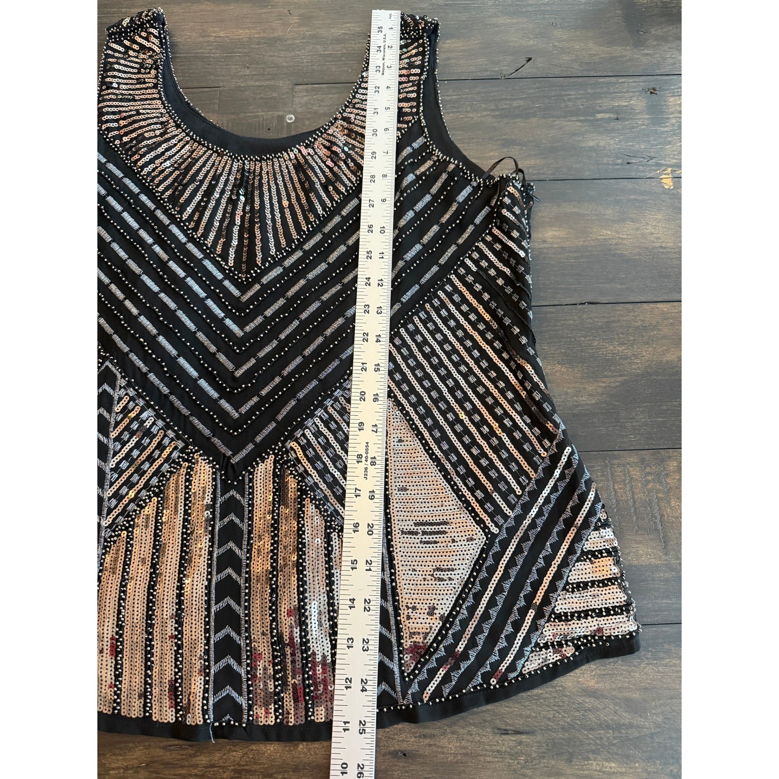 Cupio Sequin Embroidered Art Deco Tank Top Black Gold Silver Size Large