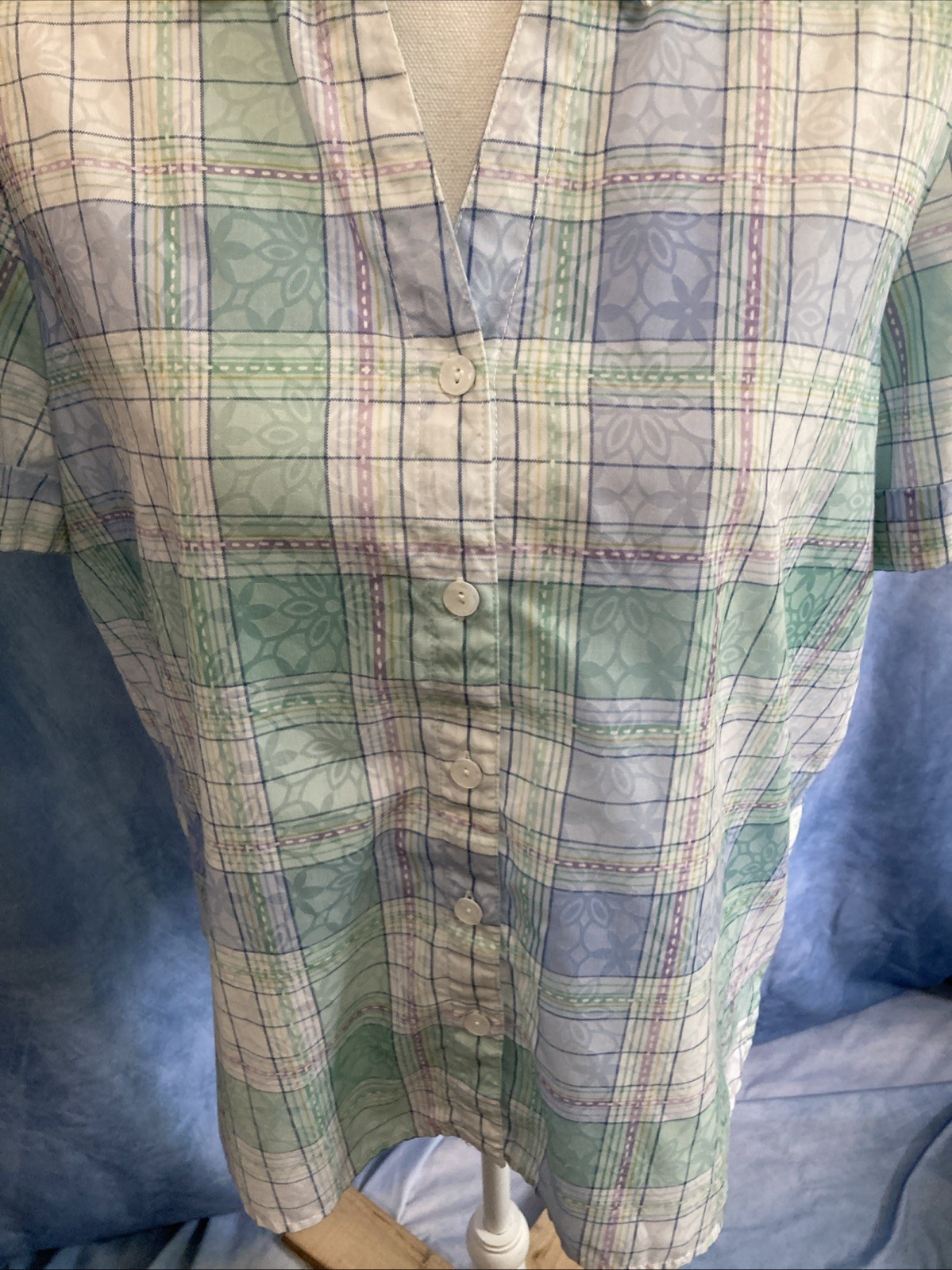 Alfred Dunner Pastel Plaid Button-Down Shirt S Cottagecore Grandmacore Floral