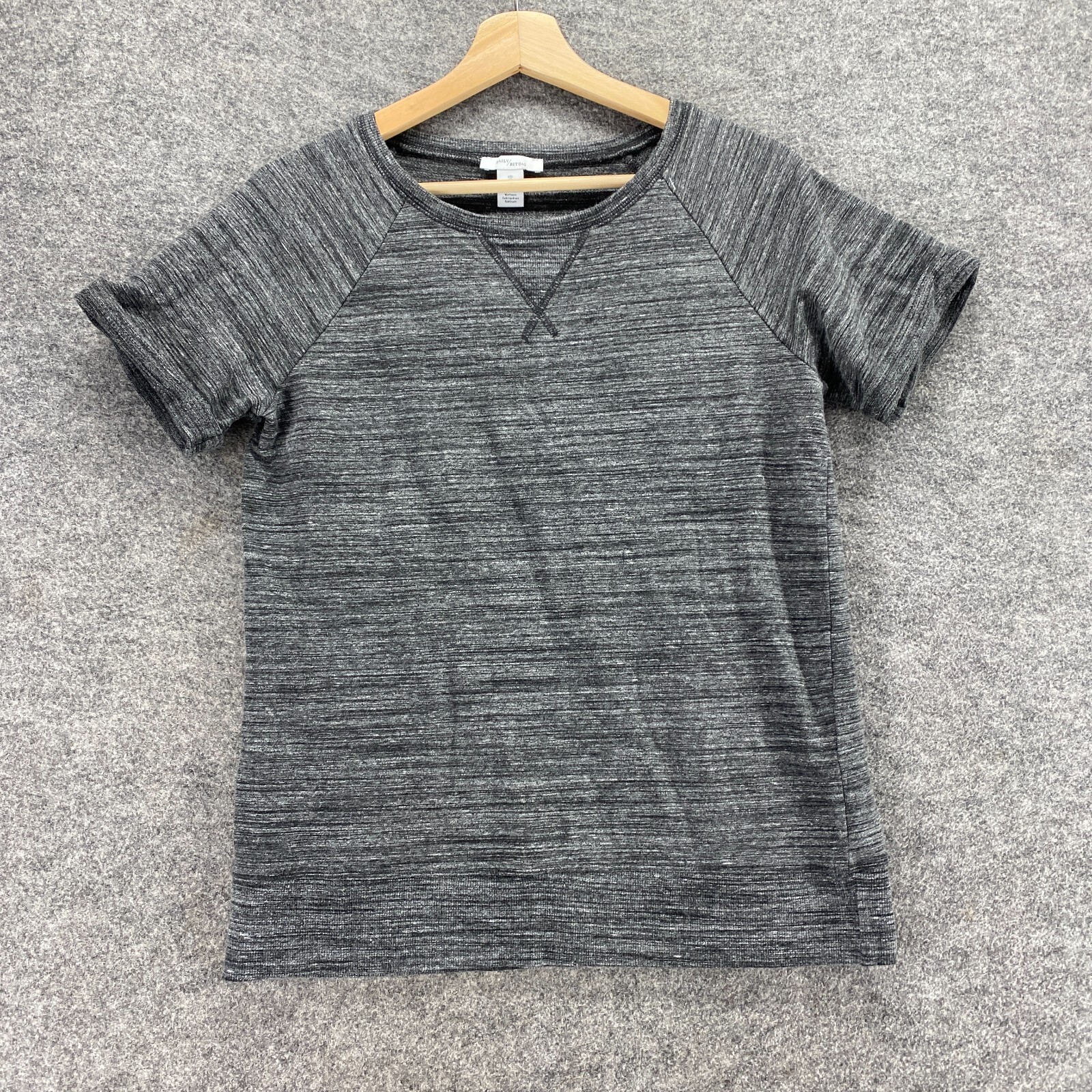 Daily Ritual T-Shirt Women S Gray Striped Short Sleeve Cotton Pullover Top