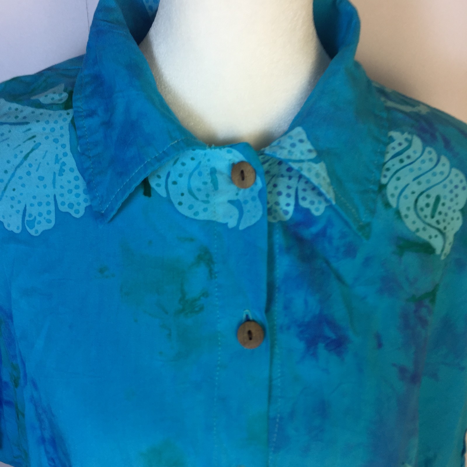 Bodacious Resortwear Hawaiian Shirt 1X Womans Plus Blue Beach Vacation Tie Front