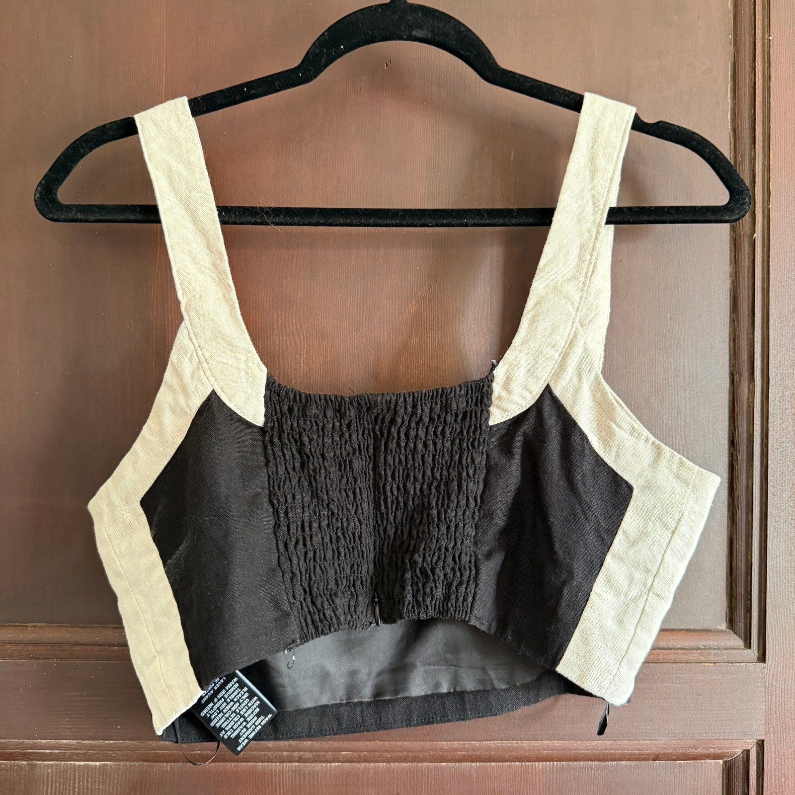 7 FOR ALL MANKIND | Black and White Linen Blend Scoop Neck Crop Top | Medium