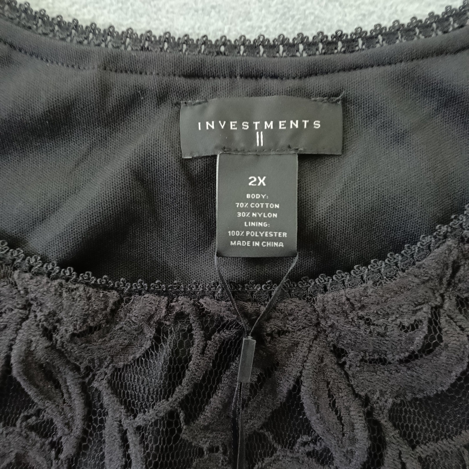 Investments II Womens 2X Black Floral Rose Lace Smocked Hem Dolman Top NWT