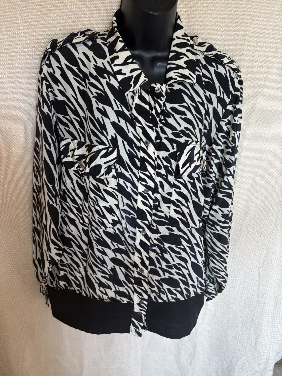 Black/white Animal Print Blouse Size 12 By Peter Hahn ( 4335)