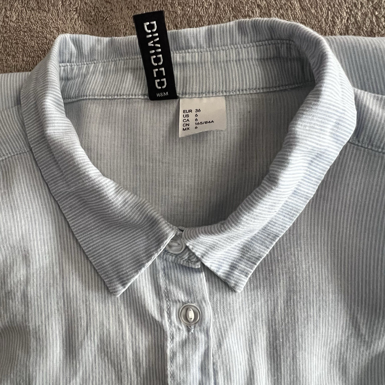 H&M Divided Light Blue Stripe Cotton Long Sleeve Shirt in UK 10 *exc cond*