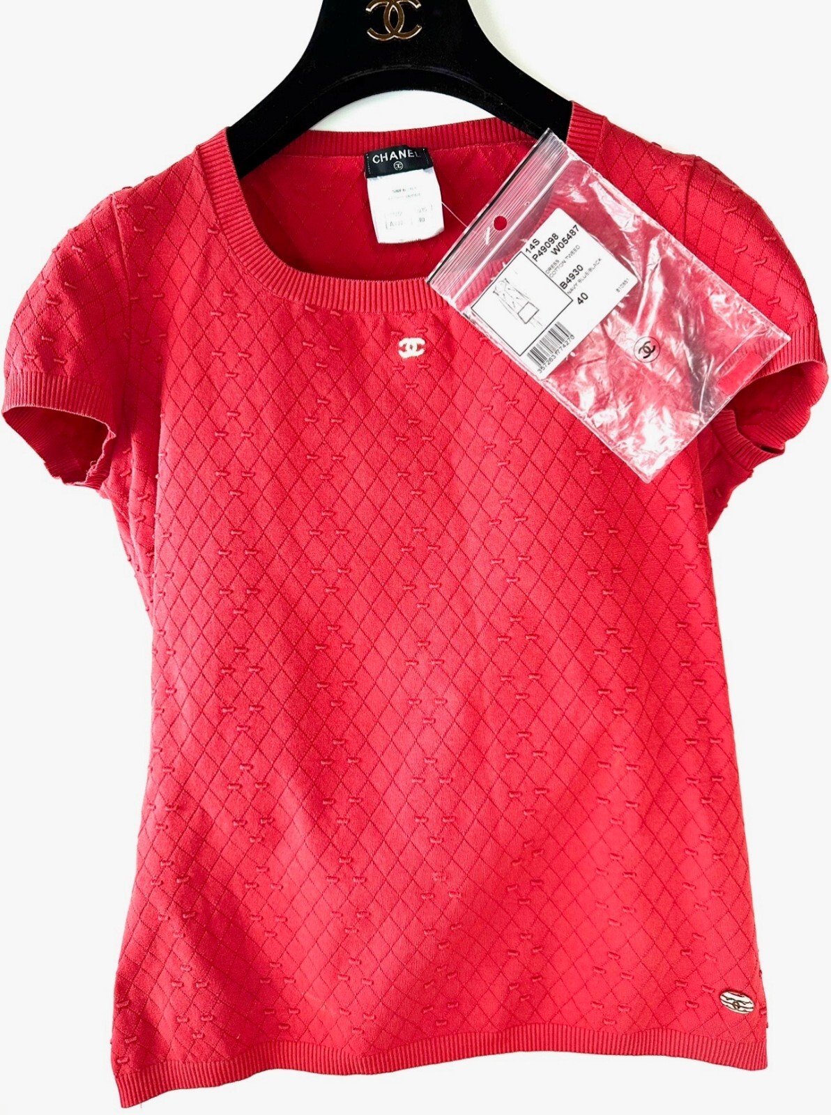 3K Chanel 2014 Barbie Red Sweater Top 36 38 40 4 6 8 T-Shirt White CC Logo S M