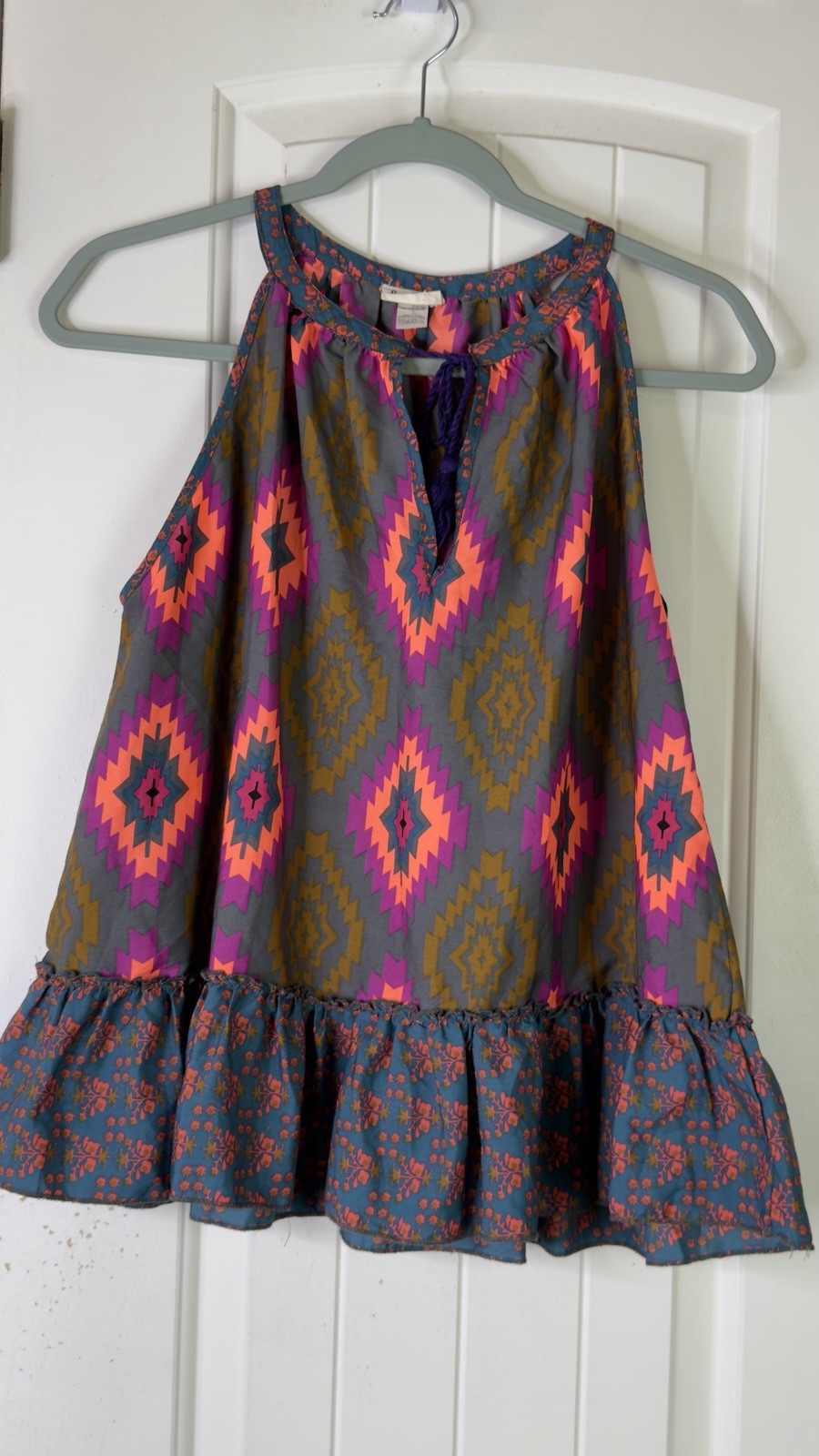 Live Happy By Natural Life Womens Flowy Babydoll Tunic Tank Top Aztec Boho Sz L
