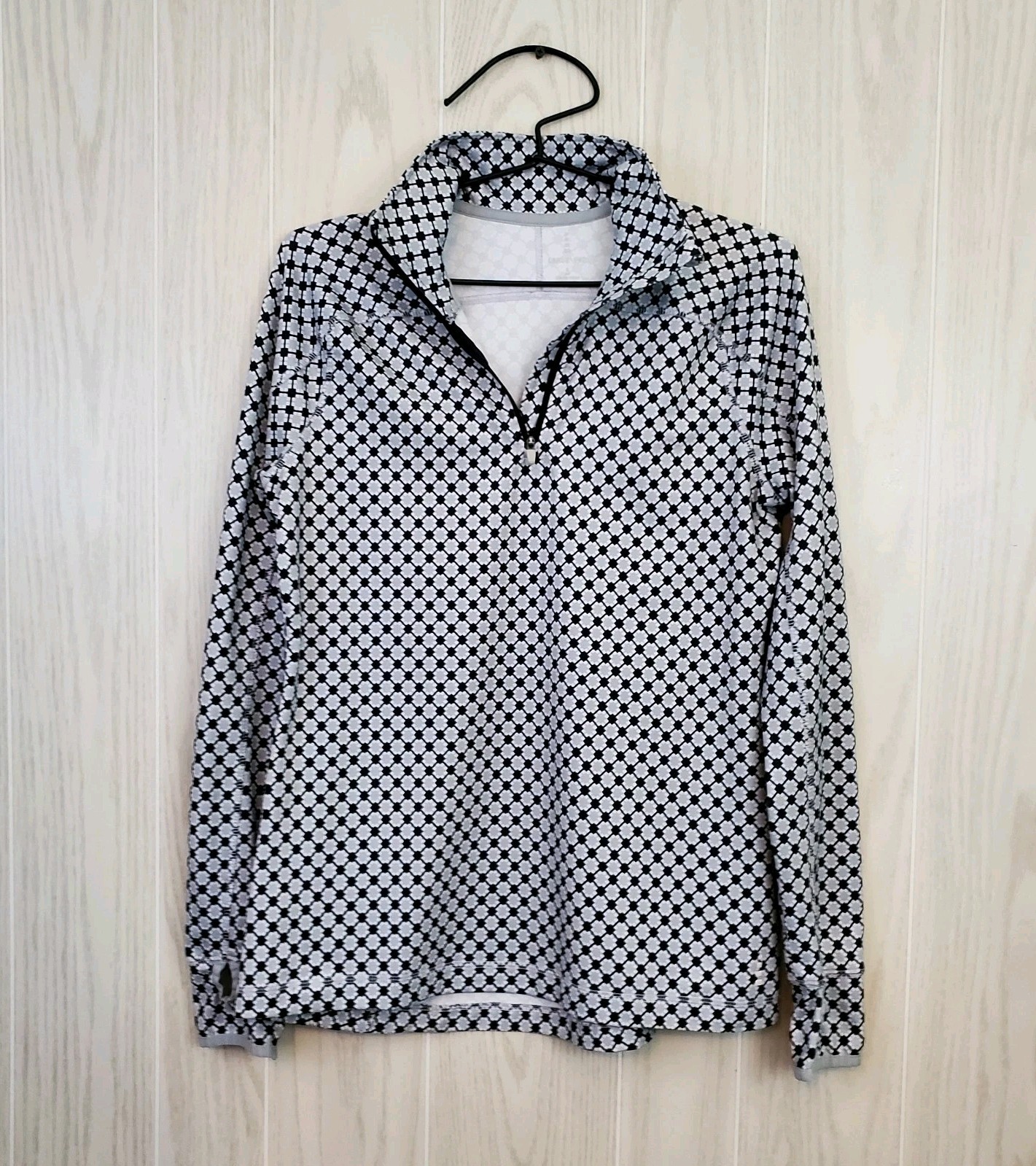 LANDS’ END Long Sleeve 1/4 Zip Knit Pullover Black Gray White Activewear Top S