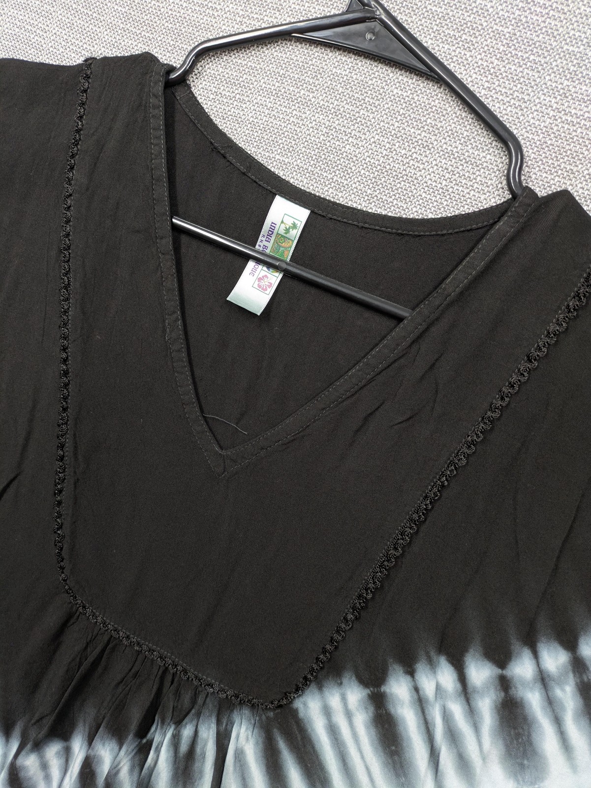 India Boutique Womens Free Size Black Tie Dye Crochet Tunic Boho Festival Top