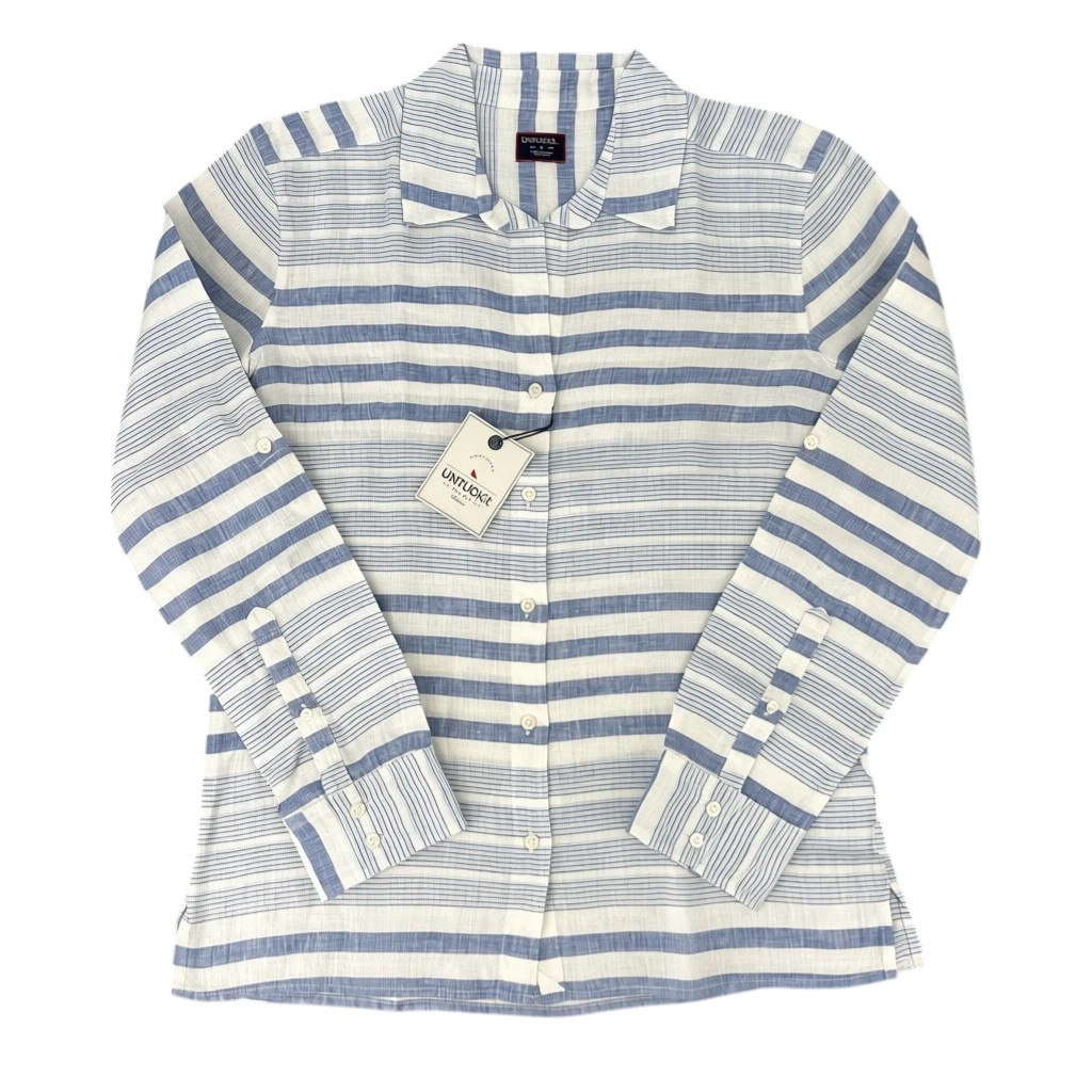 UNTUCKit Vietti Womens Long Sleeve 100% Linen Shirt White Striped – PICK SIZE