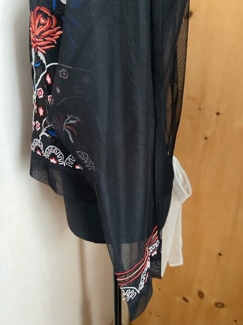 Women’s Hippie Laundry Size L Black Sheer Long Sleeve Blouse Floral Embroidery