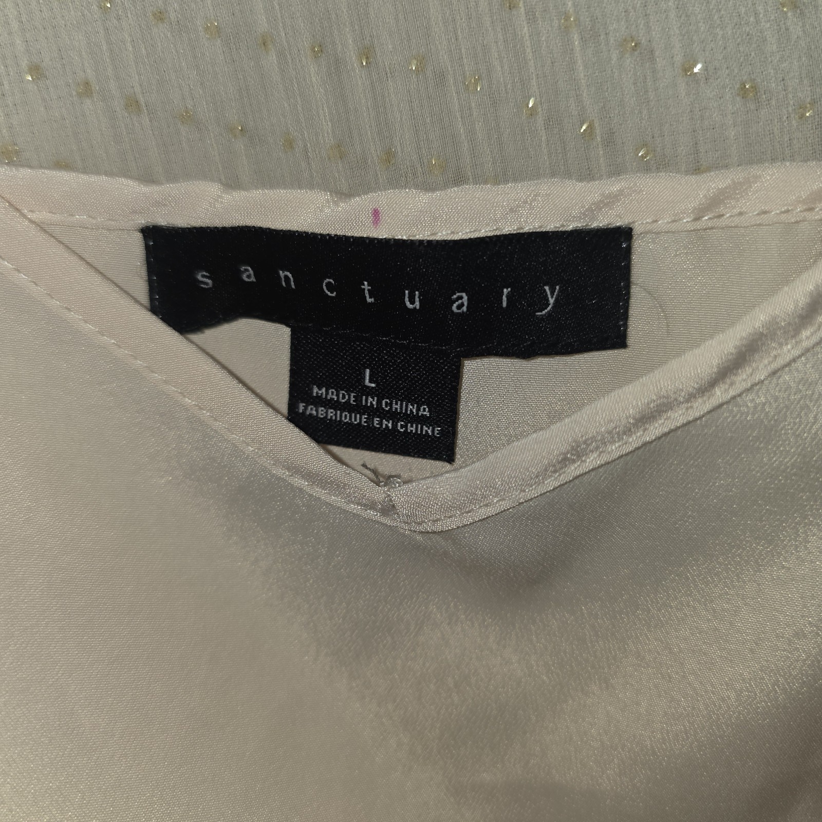 Sanctuary Womens L Cream Gold Metallic Foil Dot Mock Neck Blouse NWT