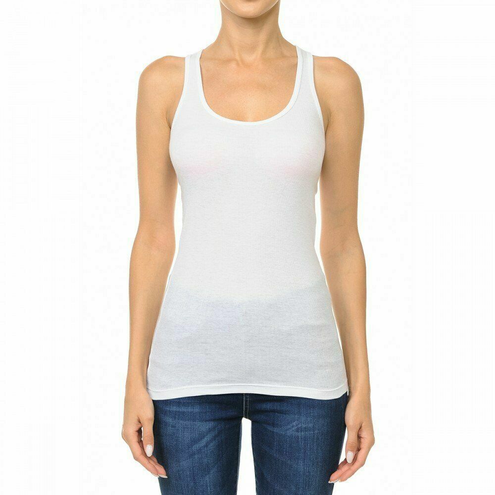 Women’s Basic Solid Scoop Neck Racerback Tank Top With Built in Shelf Bra Shirt