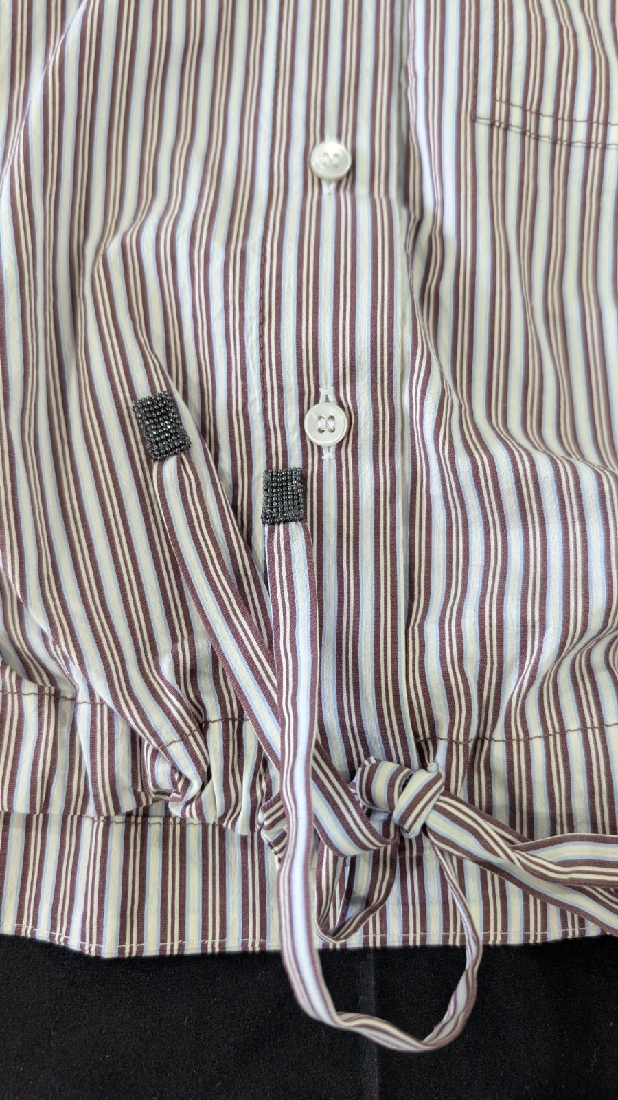 Brunello Cucinelli Striped Silk Cotton Crop Blouse Shirt S White Bordeaux NWT