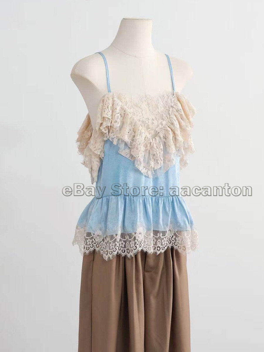 26ss Lace Patchwork Ruffle Camisole Women’s Vacation Short Sleeveless Tops New