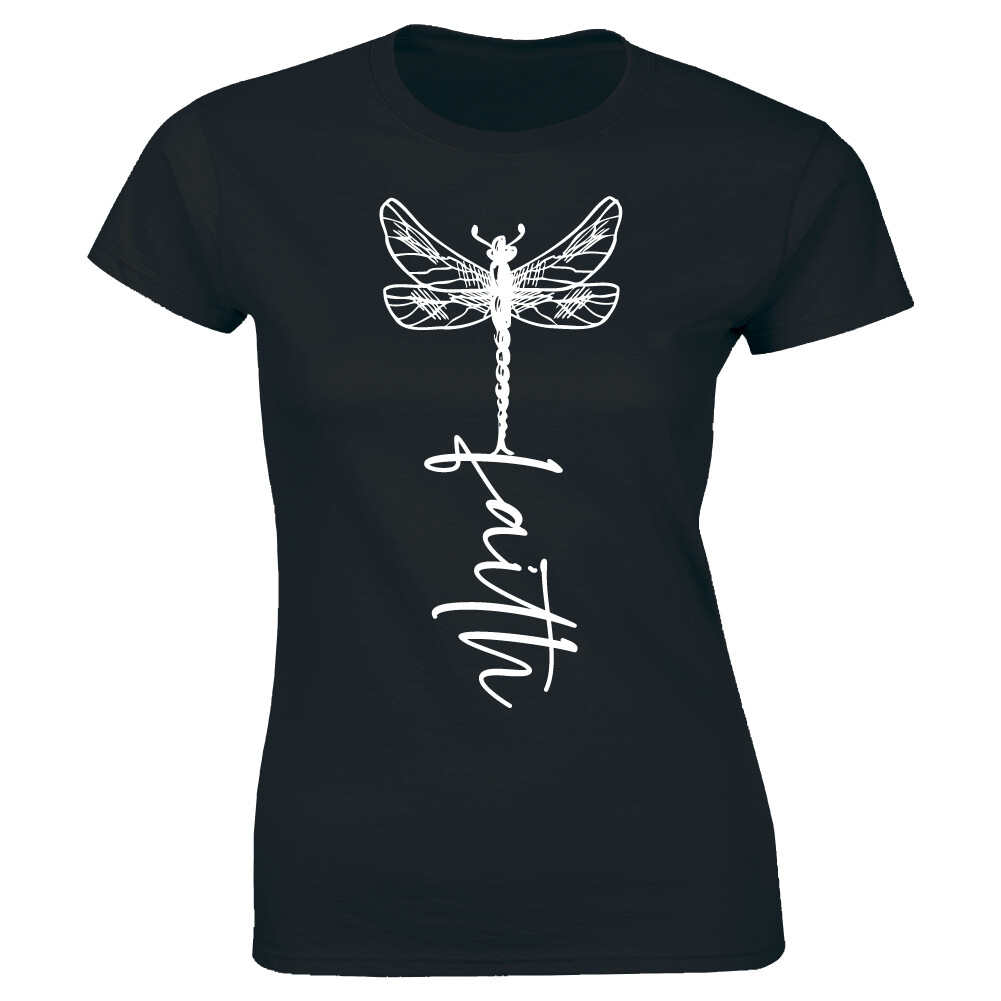 Faith with Dragonfly Women’s T-Shirt Religious Christian Tee