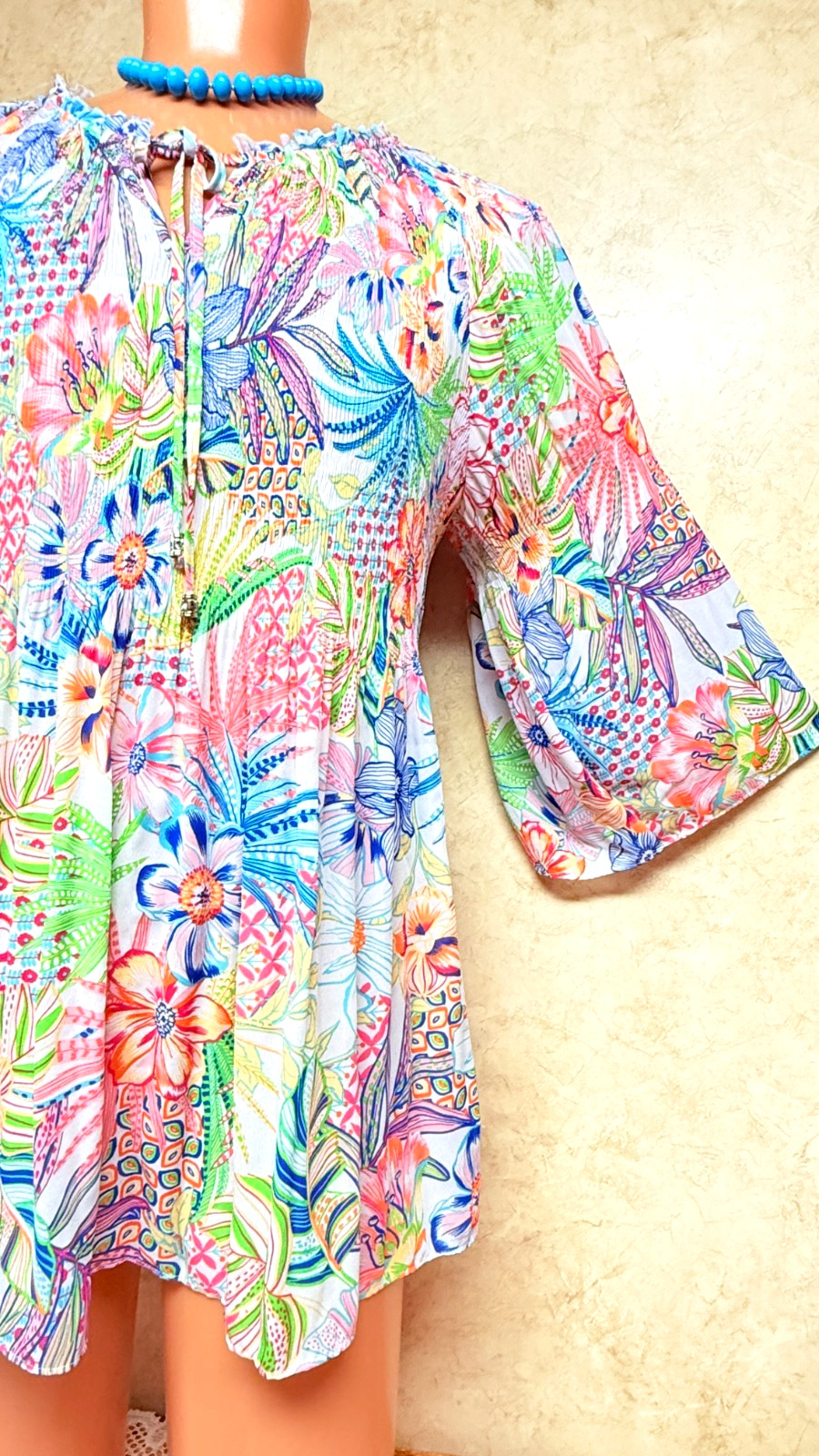 Ninety Clothing Co Tunic Floral Women’s Bell Sleeves Tie Front Boho Blouse 2X