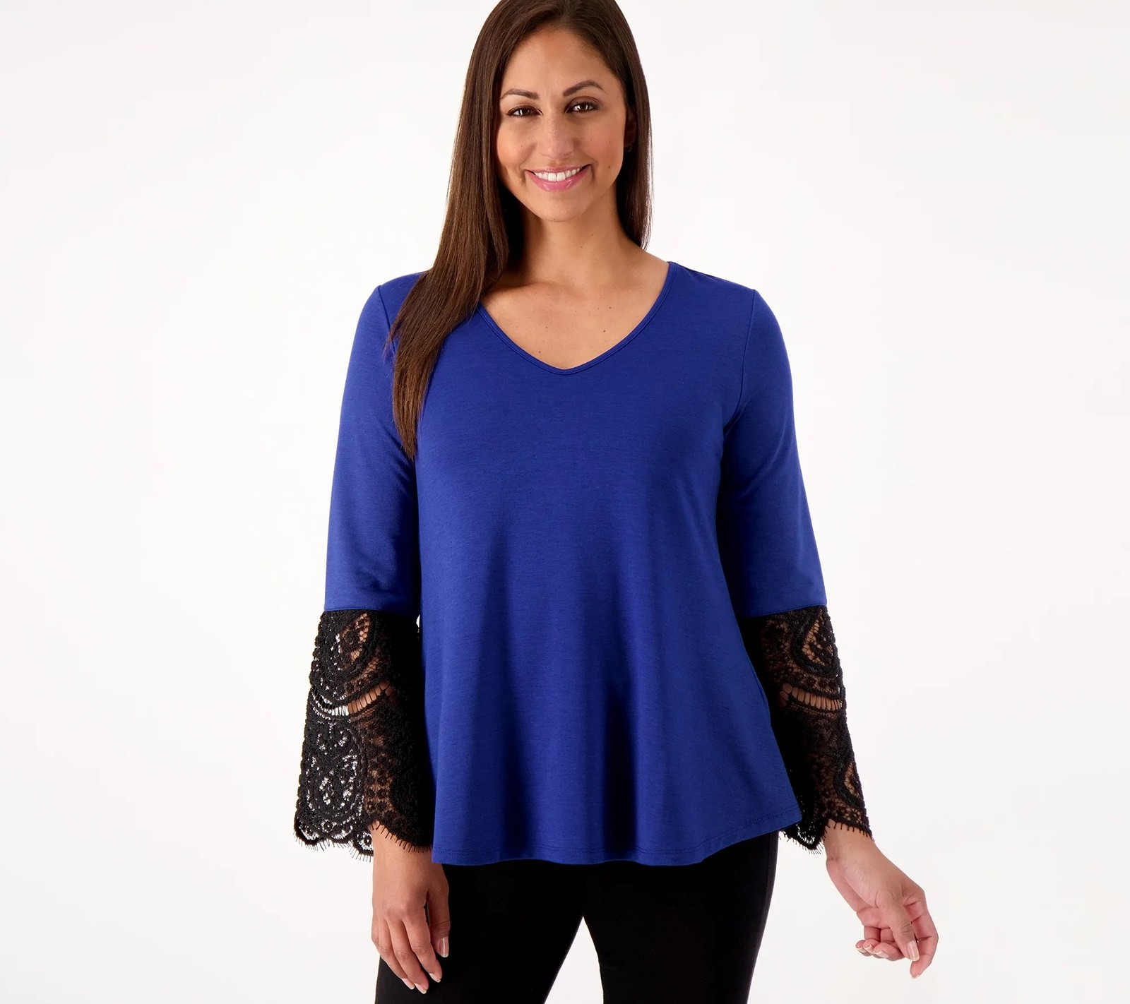 Women with Control Lace Sleeve Tunic Top Lagoon Blue S New