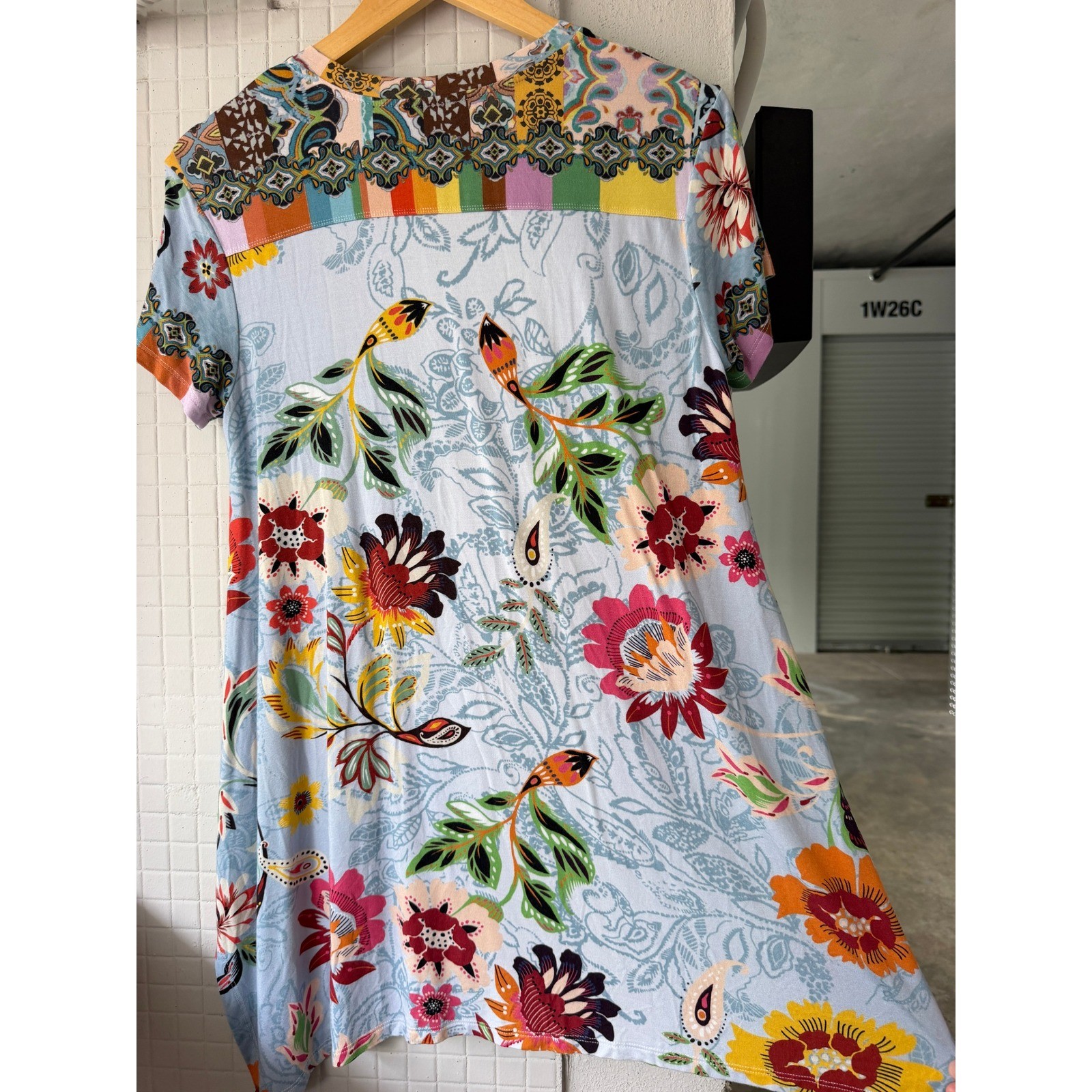 Johnny Was Rainbow Floral Drape Tunic Bamboo Blend V-Neck Top Size S
