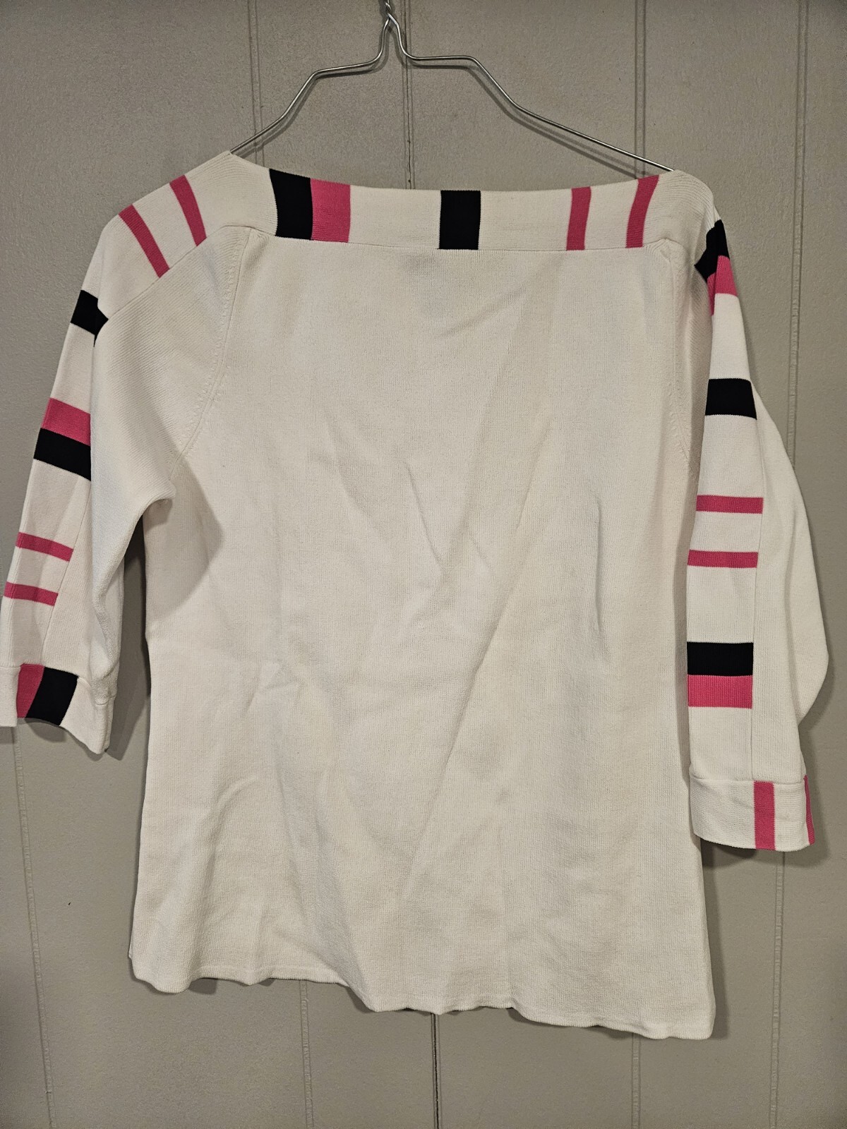 Fine Gauge Ziani Couture Knit Long Sleeve Top with pink and black accents